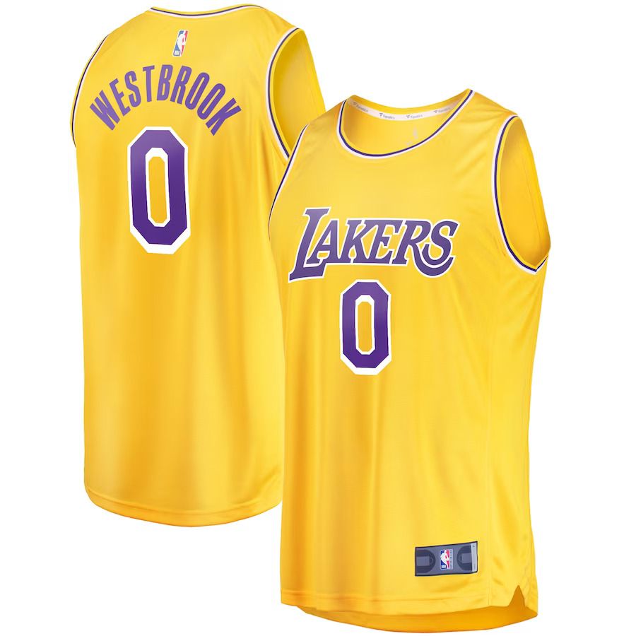 Men Los Angeles Lakers 0 Russell Westbrook Fanatics Branded Gold Fast Break Player NBA Jersey